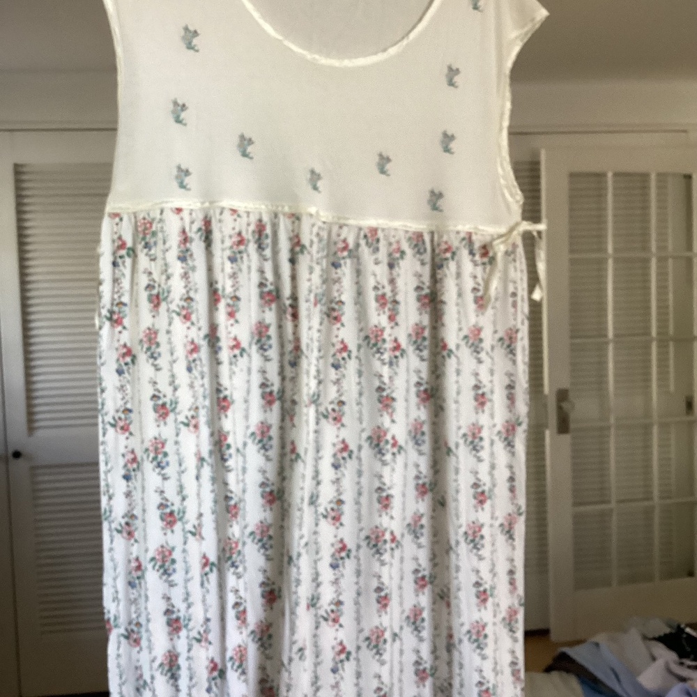 Long cotton nightgown, size M, embroidered top